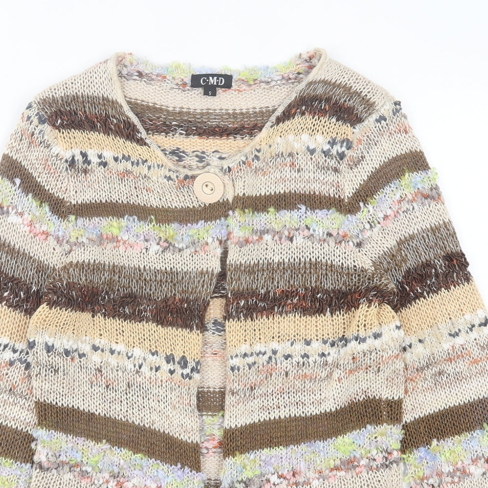 CMD Womens Brown Scoop Neck Striped Acrylic Cardigan Jumper Size S