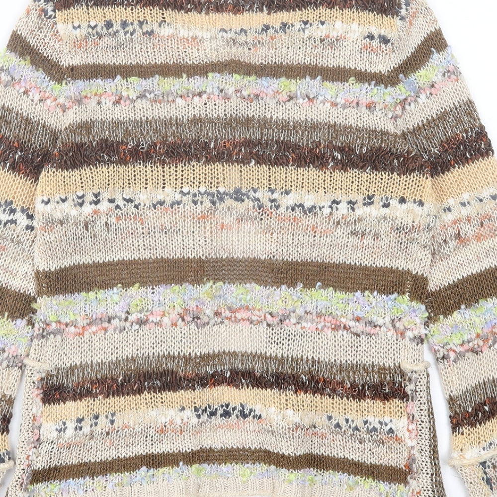 CMD Womens Brown Scoop Neck Striped Acrylic Cardigan Jumper Size S