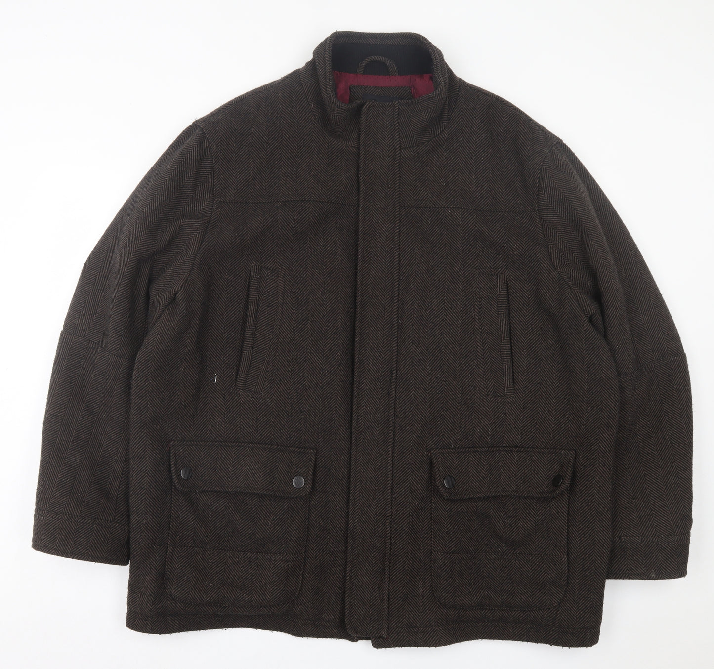 Thomas Nash Mens Brown Geometric Jacket Coat Size 2XL Zip