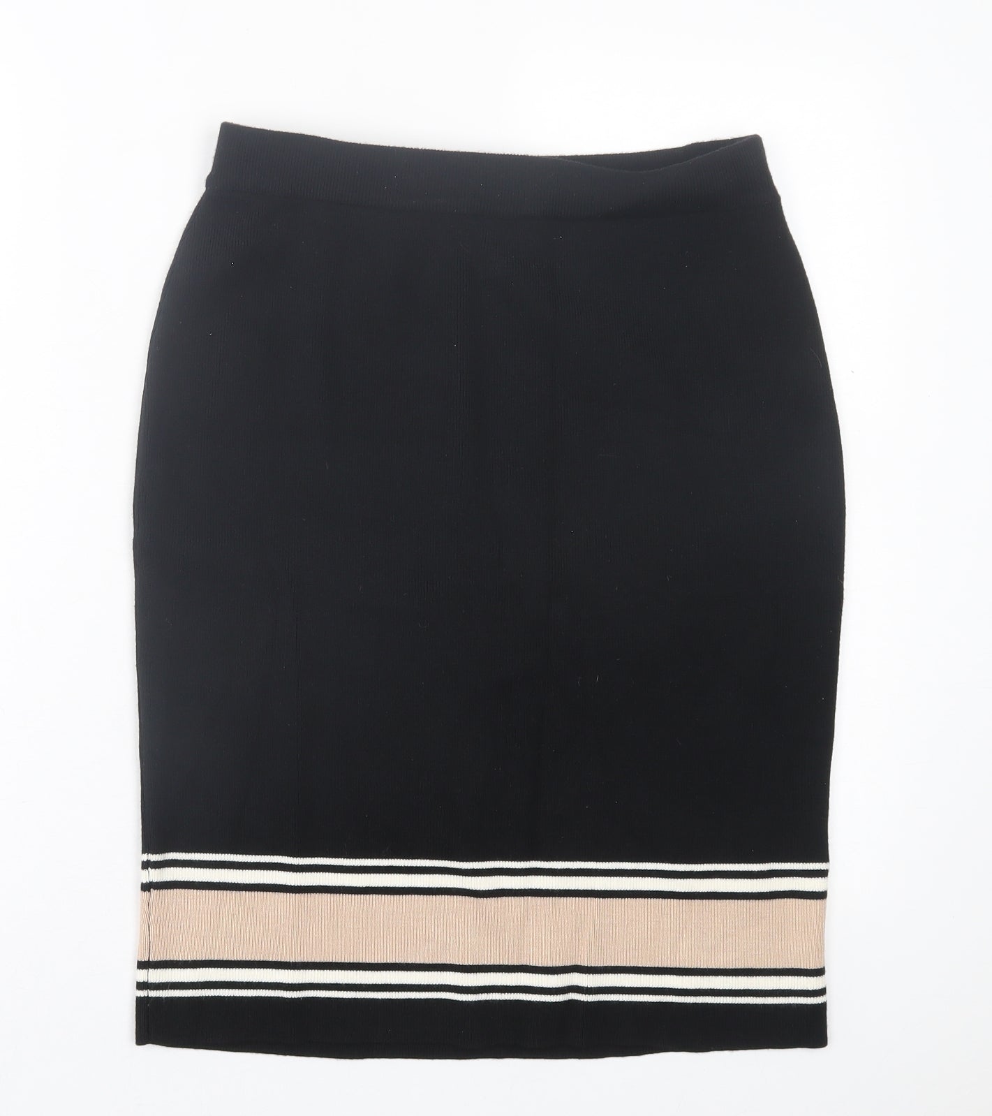 New Look Womens Black Striped Viscose A-Line Skirt Size 14
