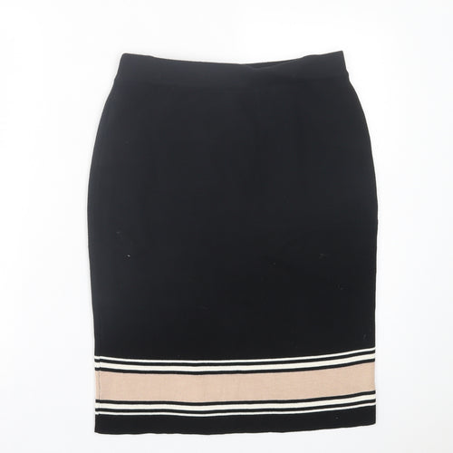 New Look Womens Black Striped Viscose A-Line Skirt Size 14