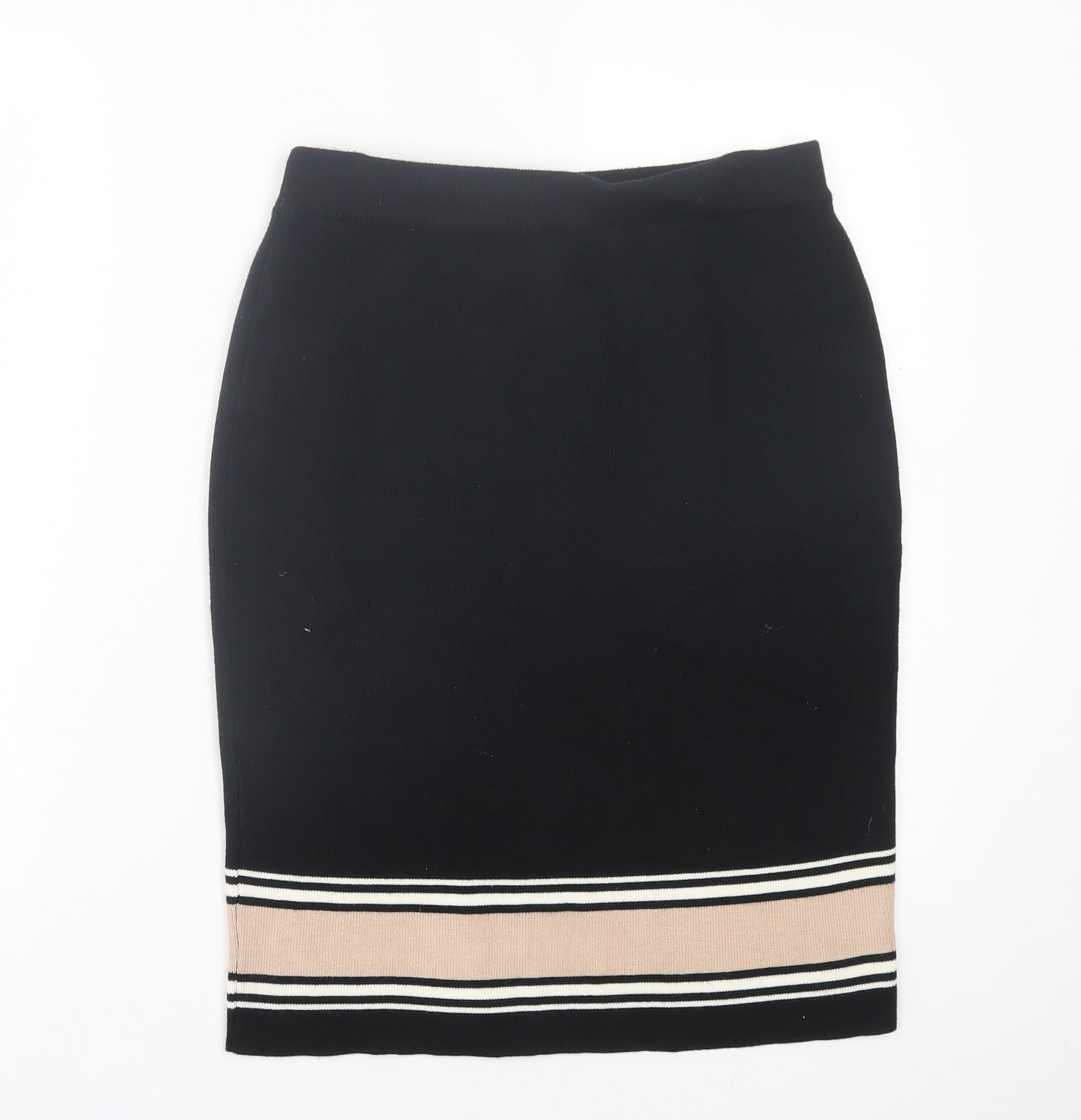 New Look Womens Black Striped Viscose A-Line Skirt Size 14