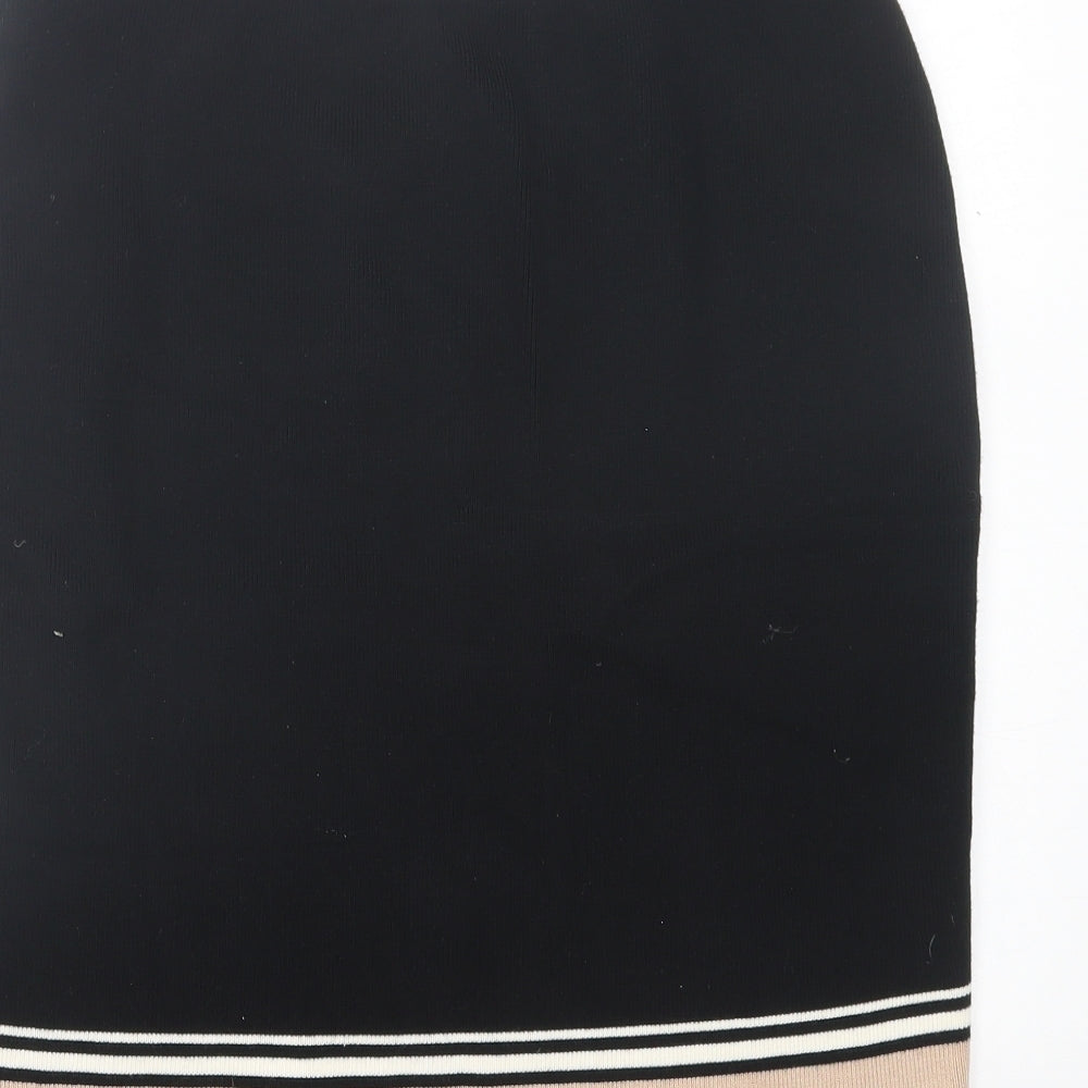 New Look Womens Black Striped Viscose A-Line Skirt Size 14