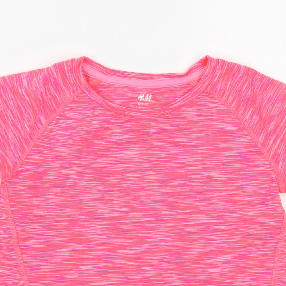 H&M Girls Pink Striped Polyester Pullover T-Shirt Size 4-5 Years Crew Neck Pullover