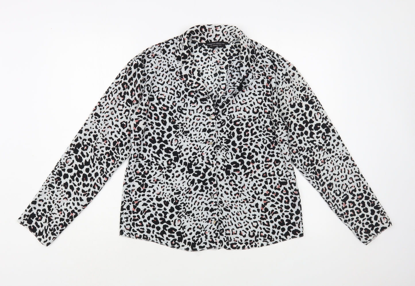 Doroth Womens Grey Animal Print Polyester Camisole Button-Up Size 10 Collared