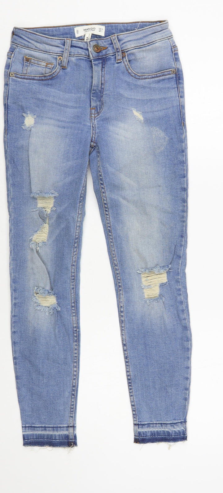 Mango Womens Blue Cotton Skinny Jeans Size 4 L25 in Regular Button