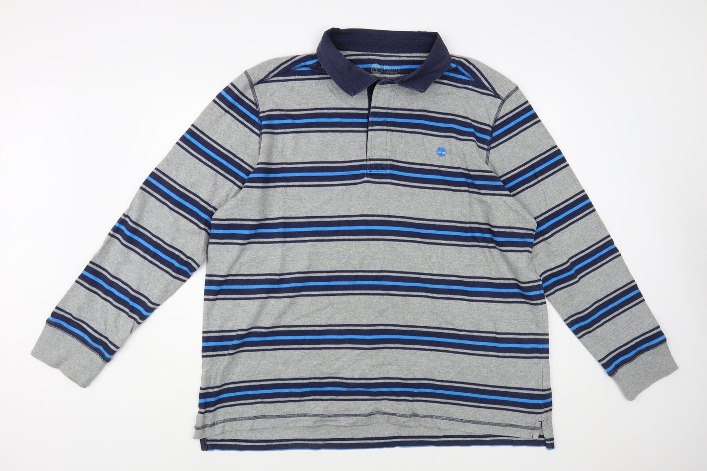 Timberland Mens Grey Striped Cotton Polo Size 2XL Collared Button
