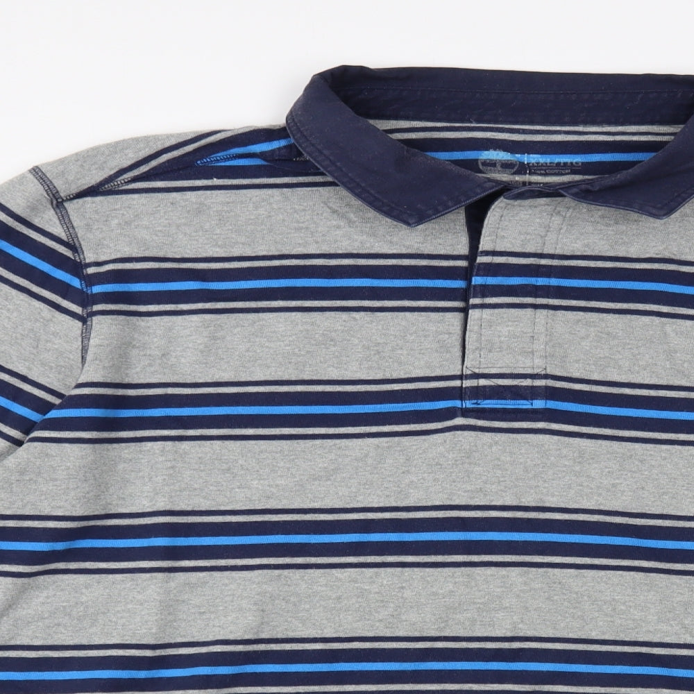 Timberland Mens Grey Striped Cotton Polo Size 2XL Collared Button