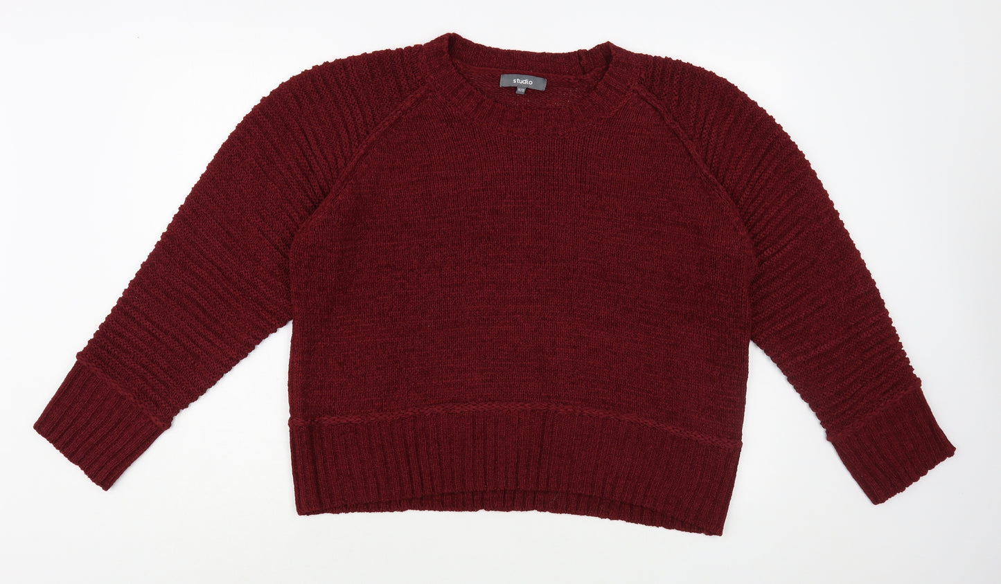 Studio Womens Red Crew Neck Acrylic Pullover Jumper Size 16