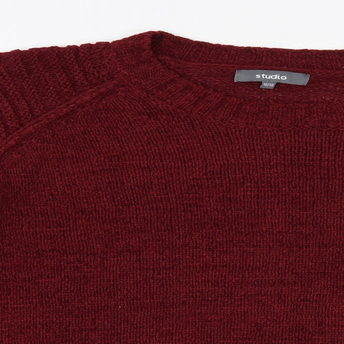 Studio Womens Red Crew Neck Acrylic Pullover Jumper Size 16