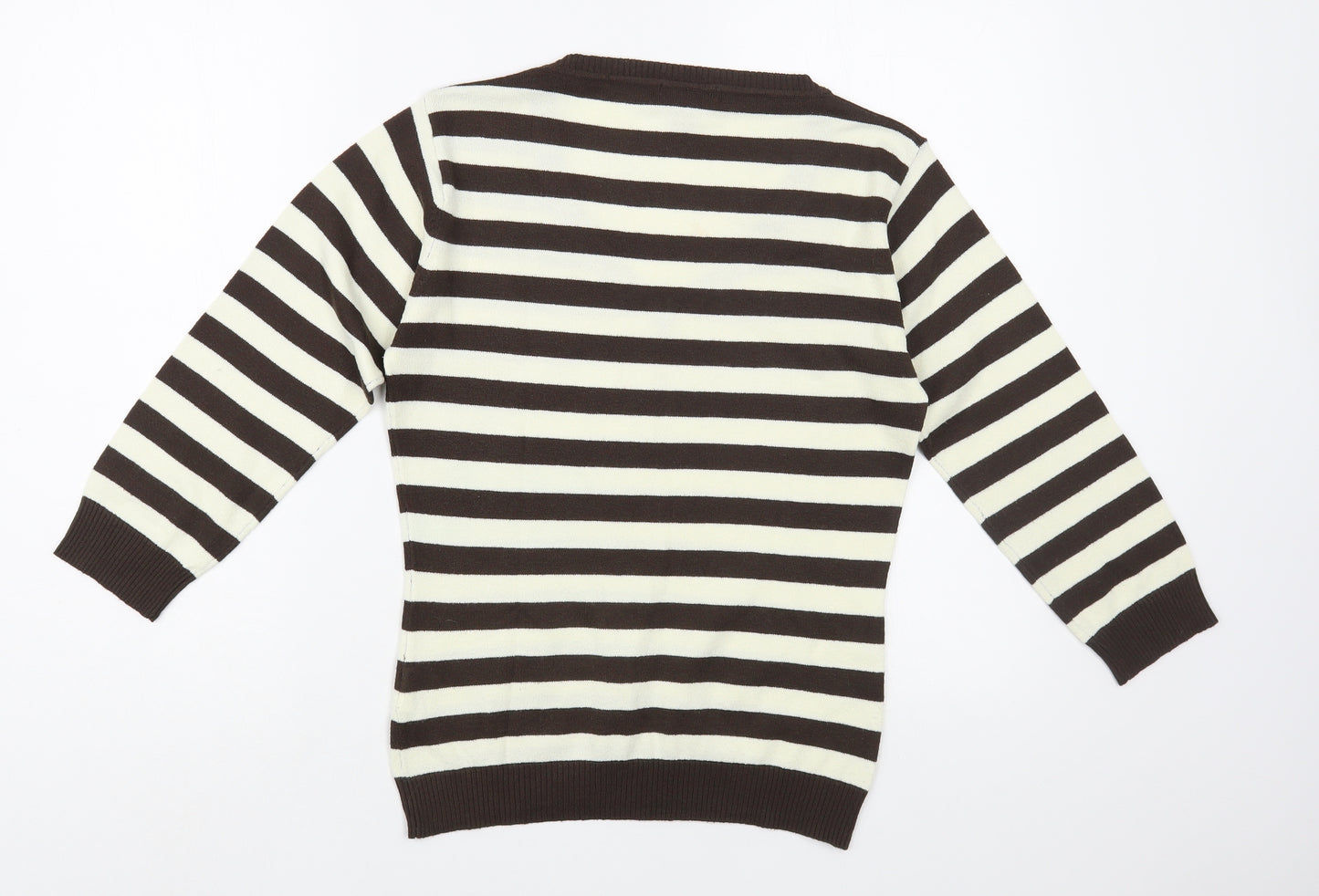 H&M Womens Ivory V-Neck Striped Acrylic Pullover Jumper Size M