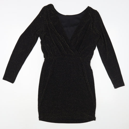 New Look Womens Black Nylon Pencil Dress Size 12 Boat Neck