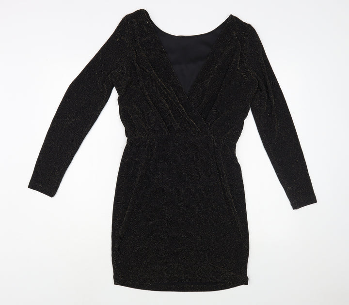 New Look Womens Black Nylon Pencil Dress Size 12 Boat Neck