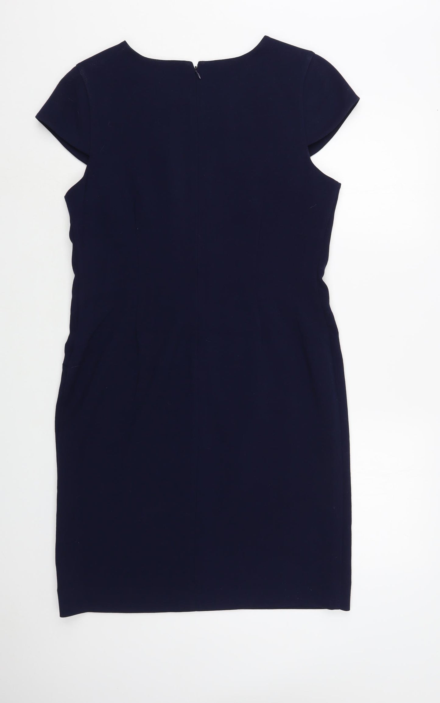 Derhy Womens Blue Polyester Pencil Dress Size L Boat Neck Zip