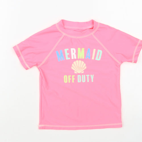 Dunnes Stores Girls Pink Polyester Pullover T-Shirt Size 5 Years Crew Neck Pullover - Beach Swim