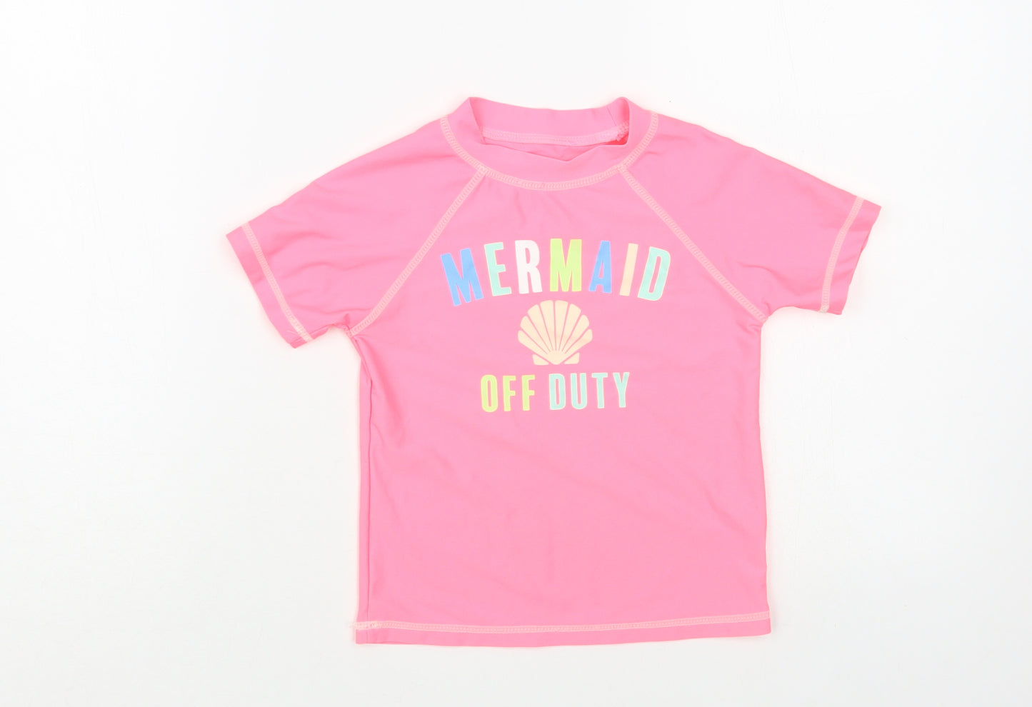 Dunnes Stores Girls Pink Polyester Pullover T-Shirt Size 5 Years Crew Neck Pullover - Beach Swim