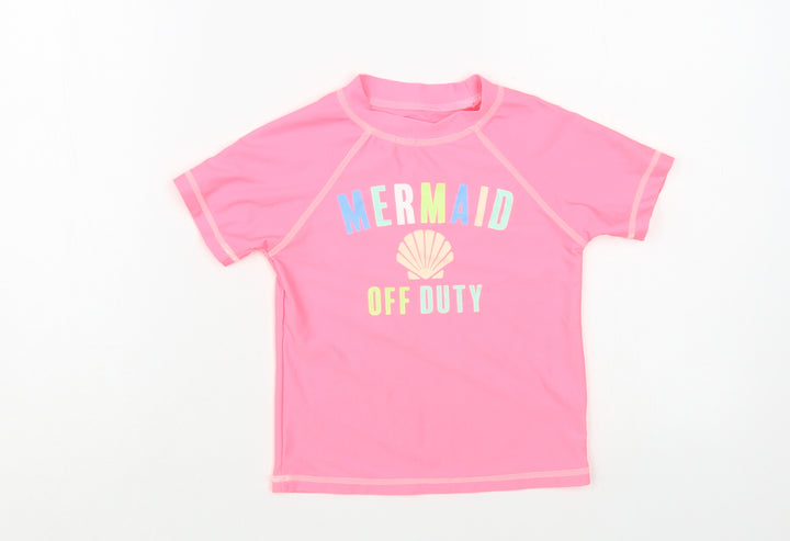 Dunnes Stores Girls Pink Polyester Pullover T-Shirt Size 5 Years Crew Neck Pullover - Beach Swim