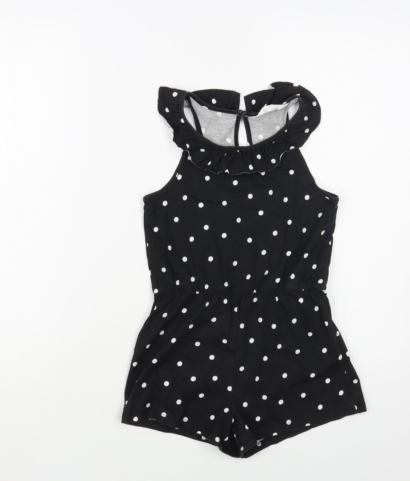 H&M Girls Black Polka Dot Cotton Playsuit One-Piece Size 6-7 Years Button