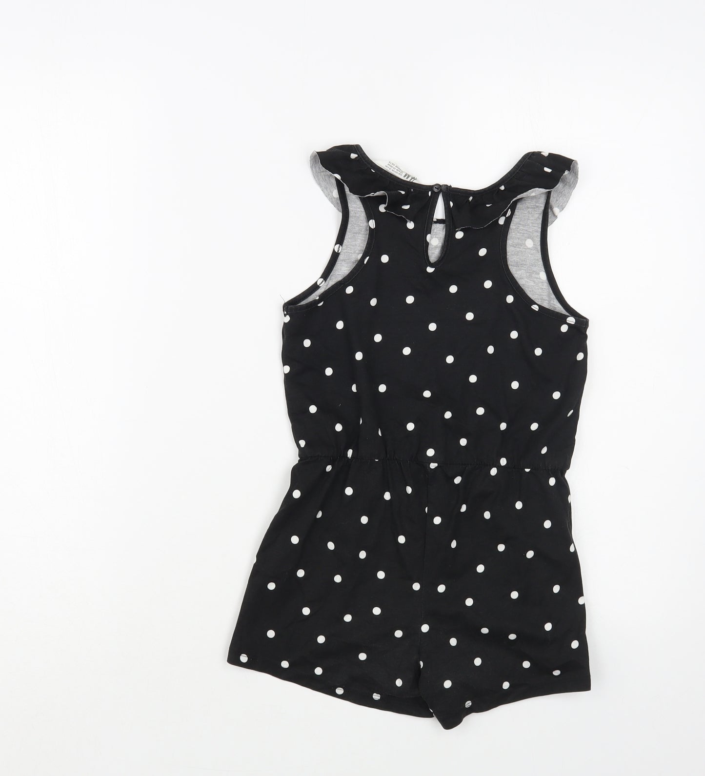 H&M Girls Black Polka Dot Cotton Playsuit One-Piece Size 6-7 Years Button
