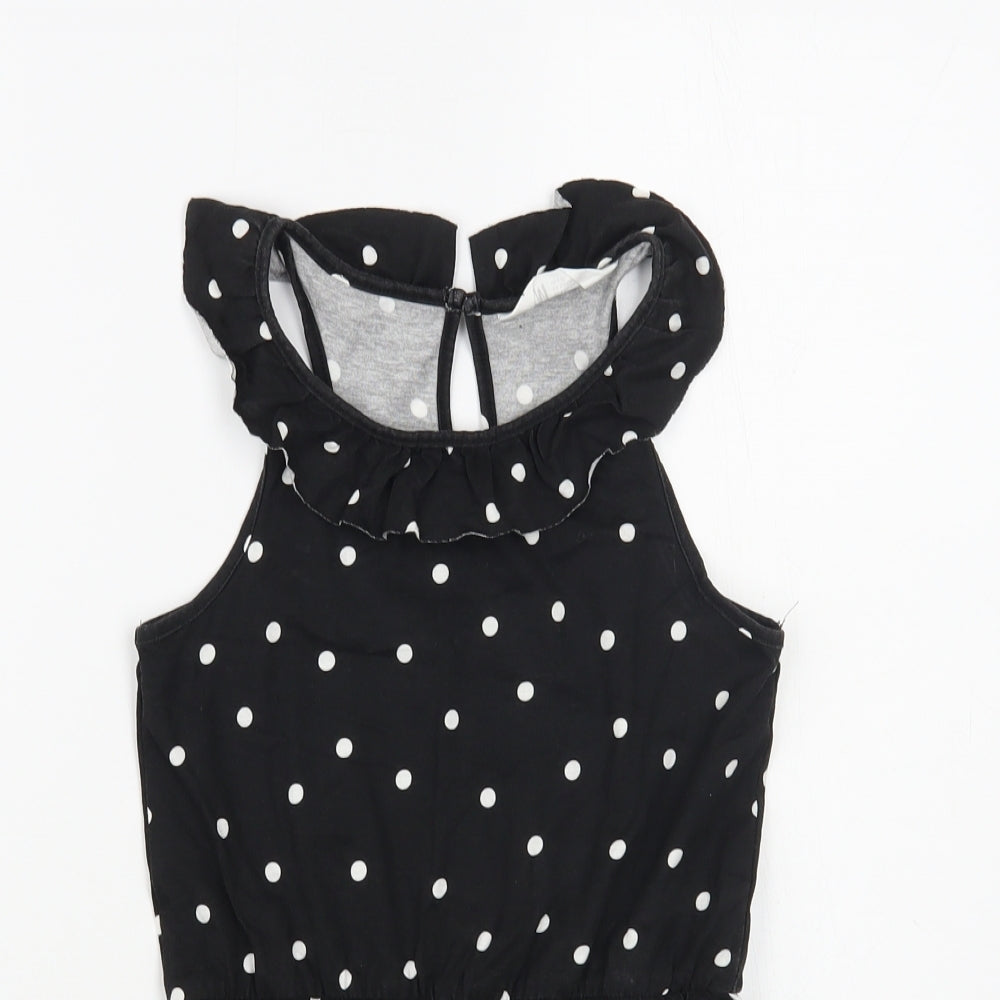 H&M Girls Black Polka Dot Cotton Playsuit One-Piece Size 6-7 Years Button