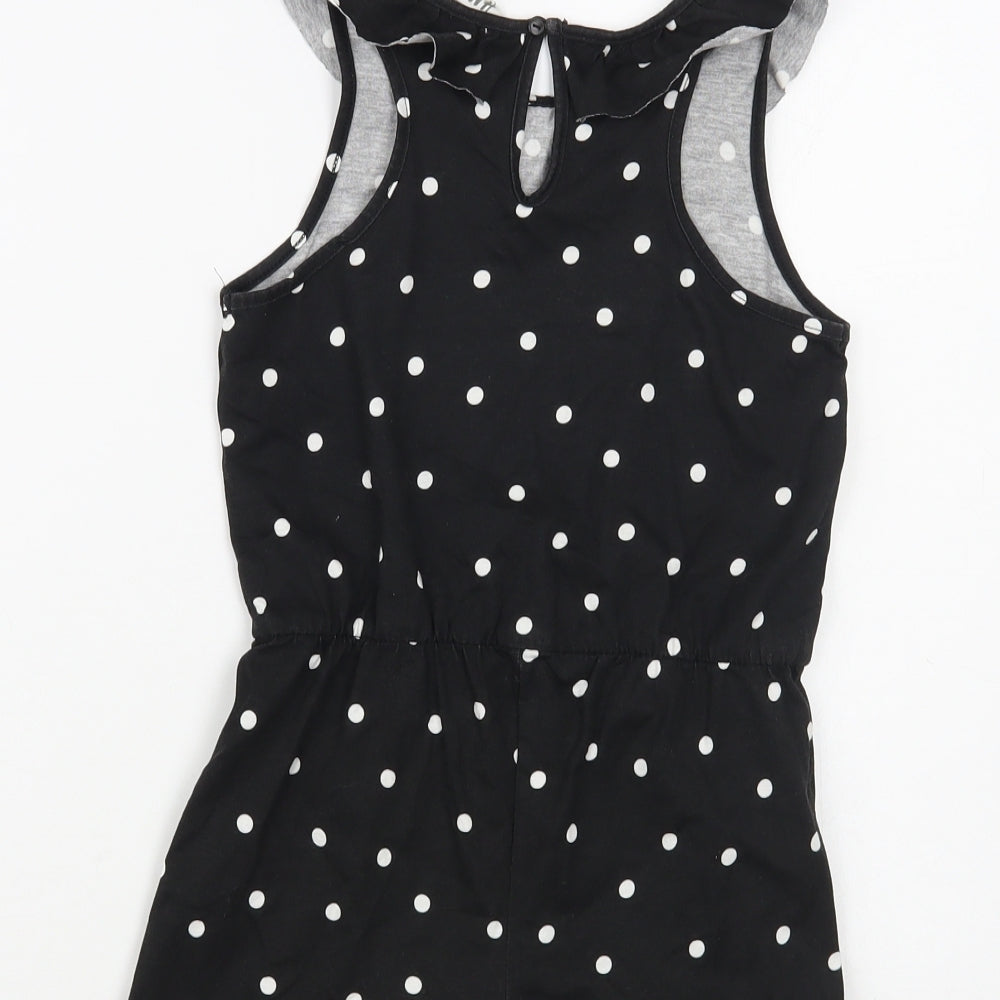 H&M Girls Black Polka Dot Cotton Playsuit One-Piece Size 6-7 Years Button
