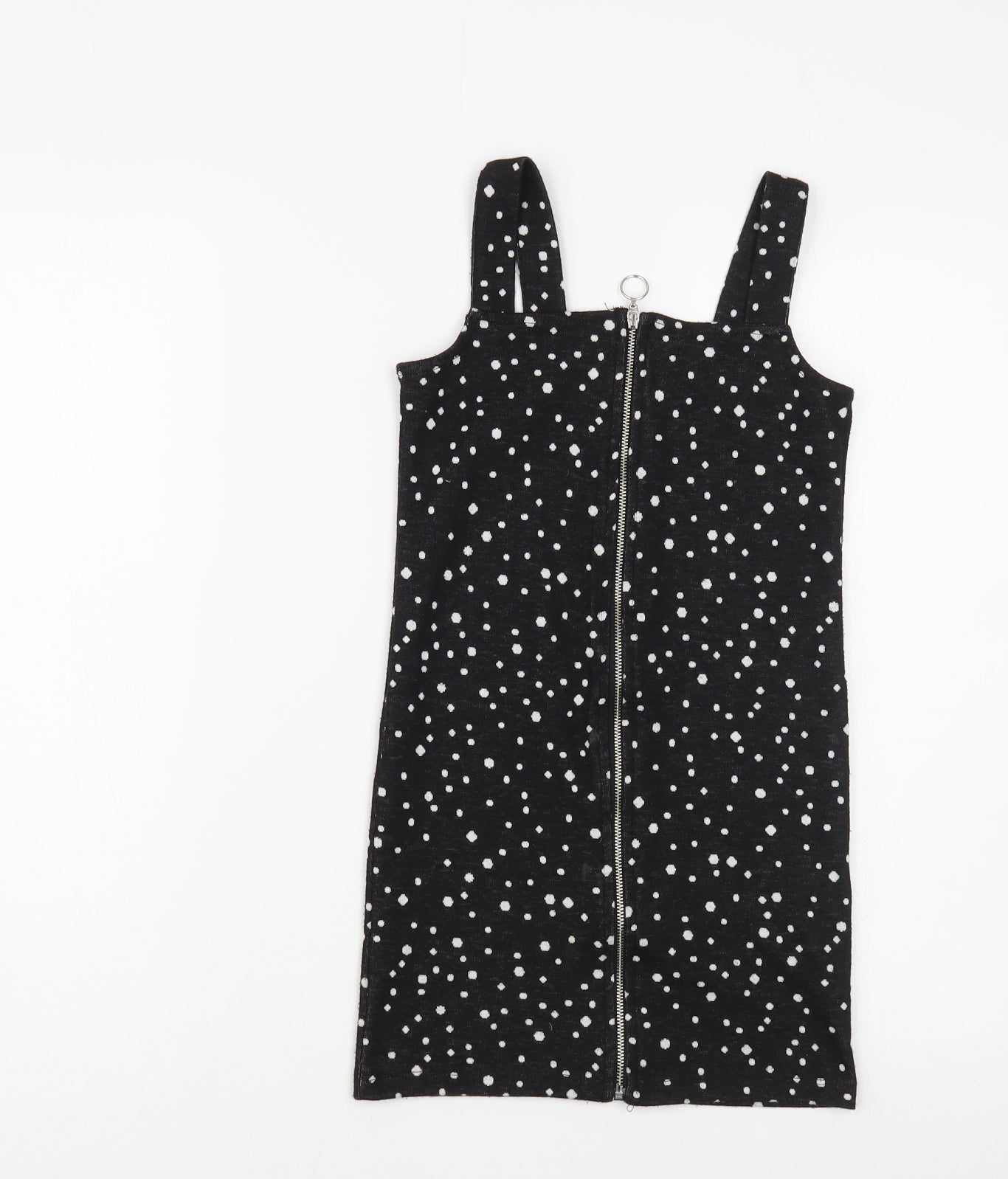 Miss E-vie Girls Black Animal Print Polyester Tank Dress Size 6-7 Years Square Neck Zip