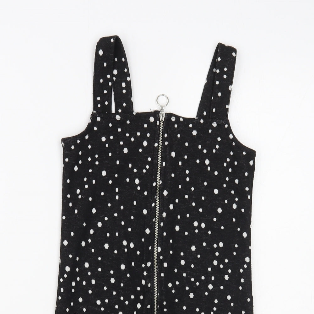 Miss E-vie Girls Black Animal Print Polyester Tank Dress Size 6-7 Years Square Neck Zip