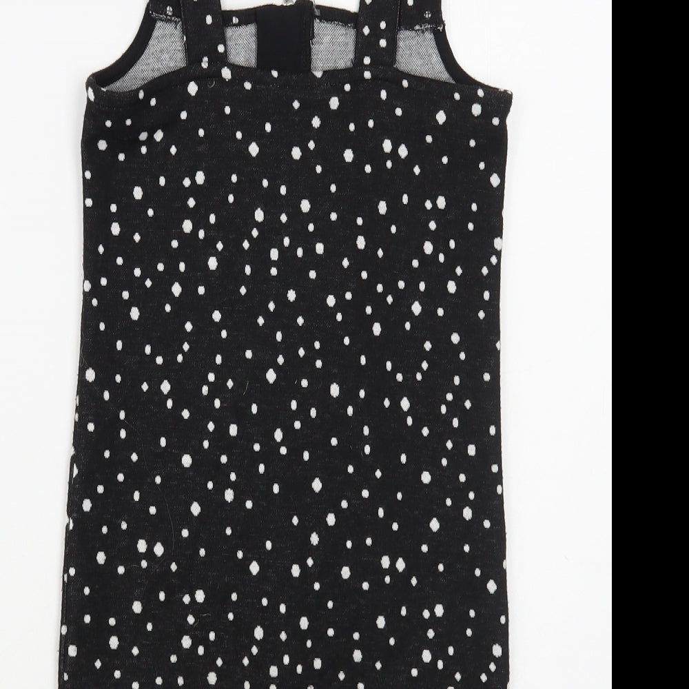 Miss E-vie Girls Black Animal Print Polyester Tank Dress Size 6-7 Years Square Neck Zip