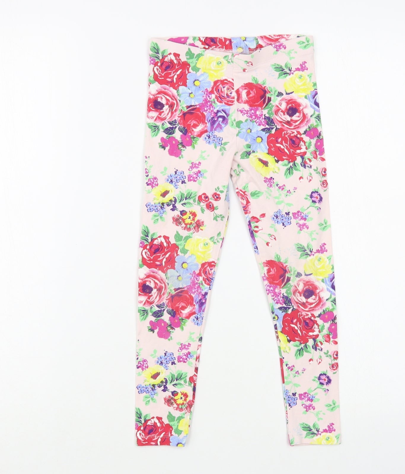 George Girls Pink Floral Cotton Jogger Trousers Size 6-7 Years Regular - Leggings