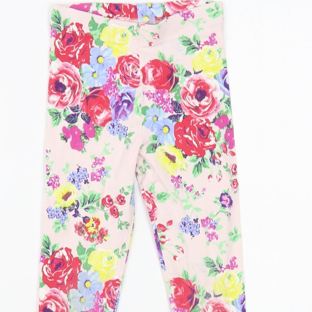 George Girls Pink Floral Cotton Jogger Trousers Size 6-7 Years Regular - Leggings
