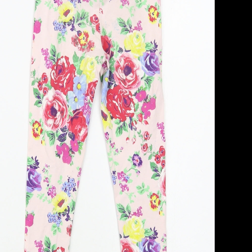 George Girls Pink Floral Cotton Jogger Trousers Size 6-7 Years Regular - Leggings