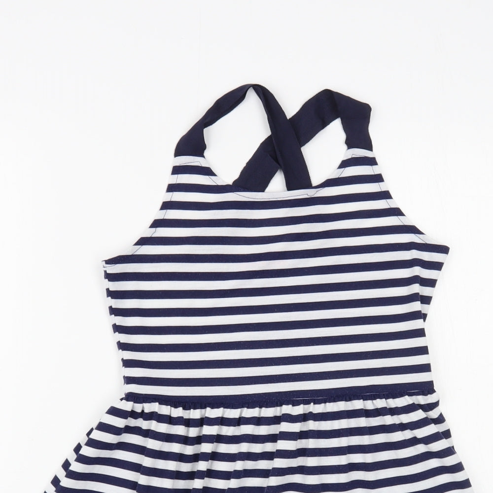 Primark Girls Blue Striped Polyester Tank Dress Size 9-10 Years Scoop Neck Pullover