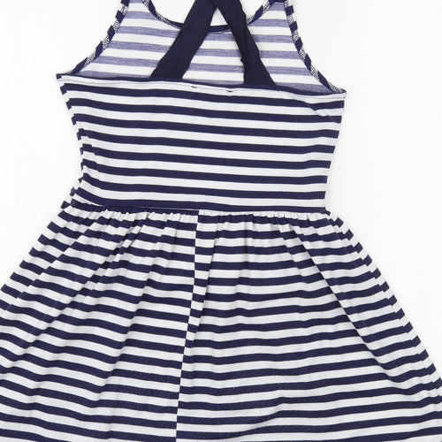 Primark Girls Blue Striped Polyester Tank Dress Size 9-10 Years Scoop Neck Pullover