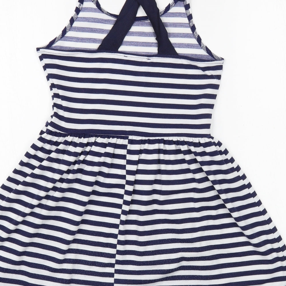 Primark Girls Blue Striped Polyester Tank Dress Size 9-10 Years Scoop Neck Pullover