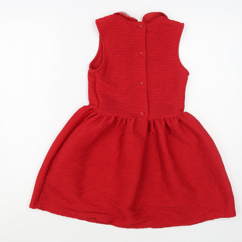 Marks and Spencer Girls Red Polyester Fit & Flare Size 7-8 Years Collared Button - Embellished Collar