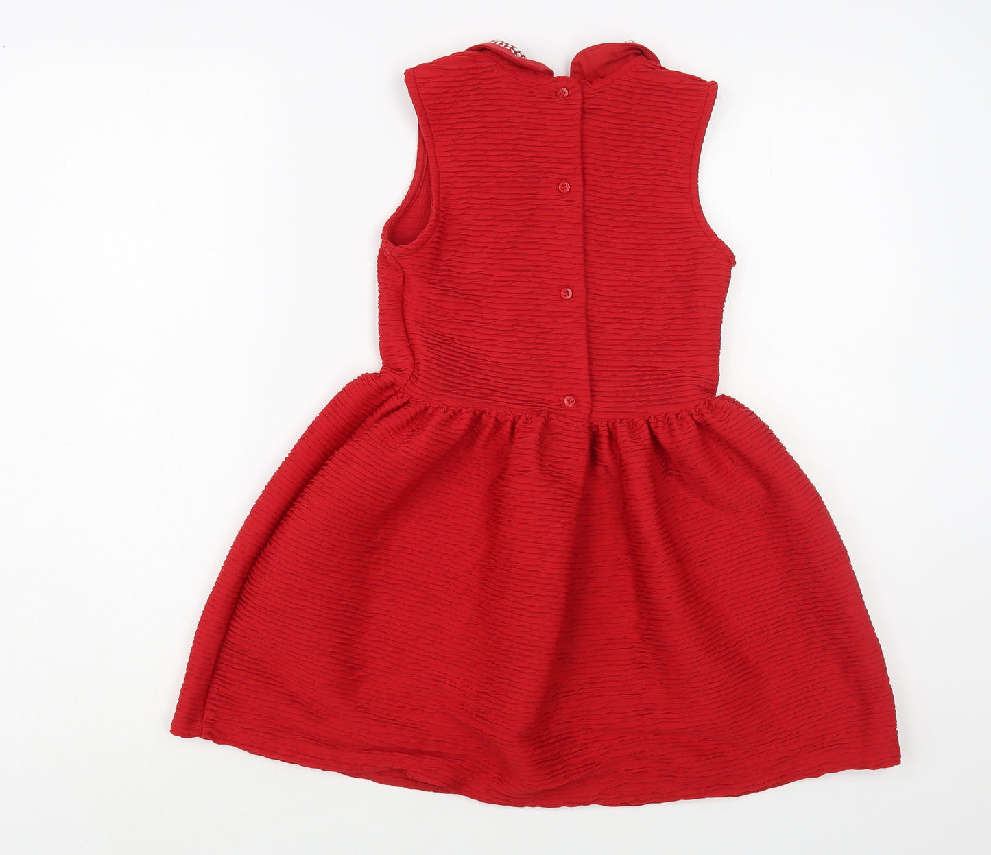 Marks and Spencer Girls Red Polyester Fit & Flare Size 7-8 Years Collared Button - Embellished Collar