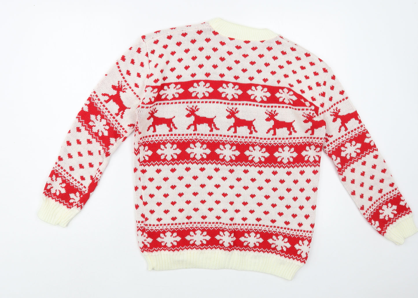 Preworn Womens White Crew Neck Fair Isle Acrylic Pullover Jumper Size M - Christmas Jumper