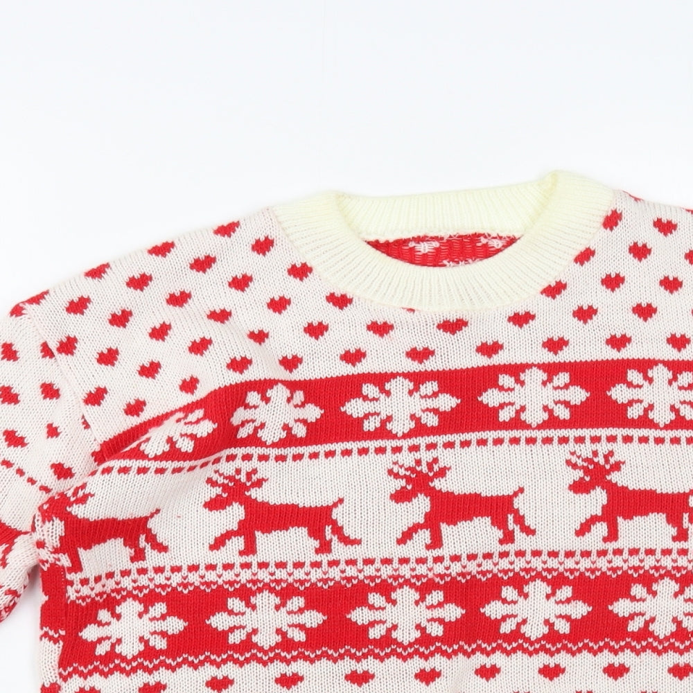 Preworn Womens White Crew Neck Fair Isle Acrylic Pullover Jumper Size M - Christmas Jumper