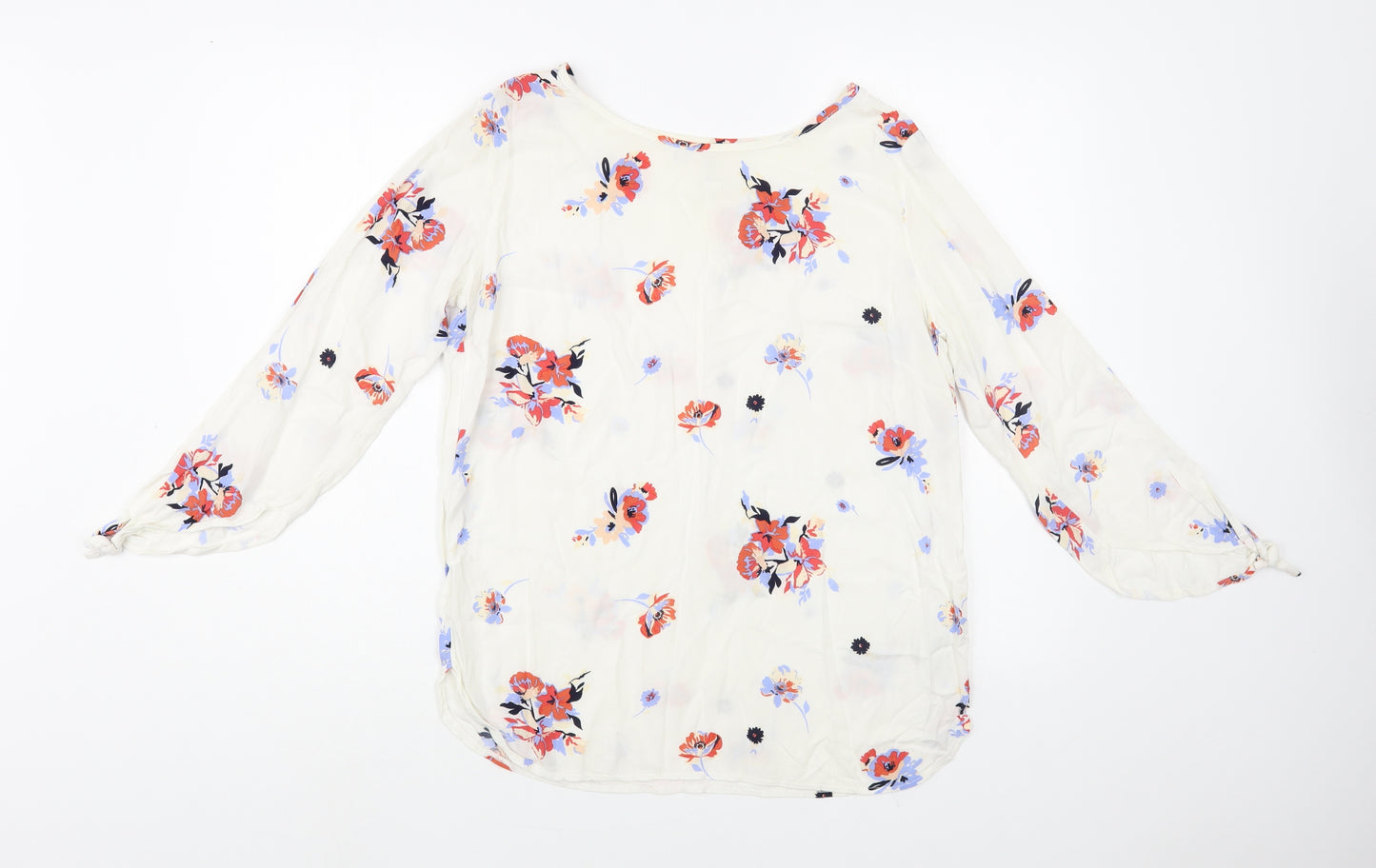 Rainbow Womens White Floral Viscose Basic Blouse Size 12 Boat Neck