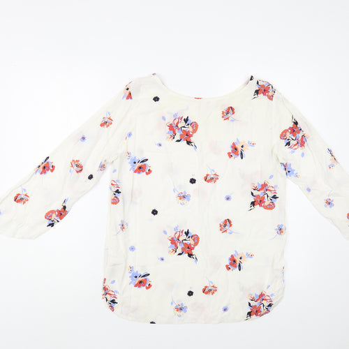 Rainbow Womens White Floral Viscose Basic Blouse Size 12 Boat Neck