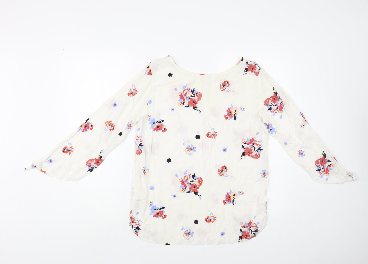Rainbow Womens White Floral Viscose Basic Blouse Size 12 Boat Neck