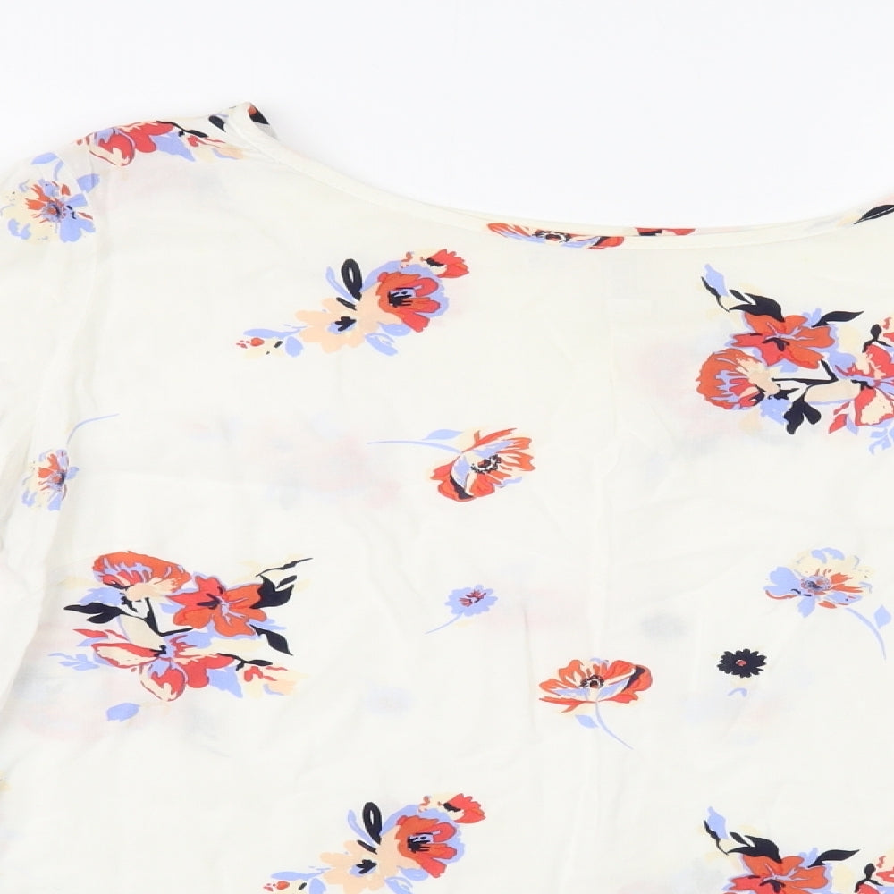 Rainbow Womens White Floral Viscose Basic Blouse Size 12 Boat Neck