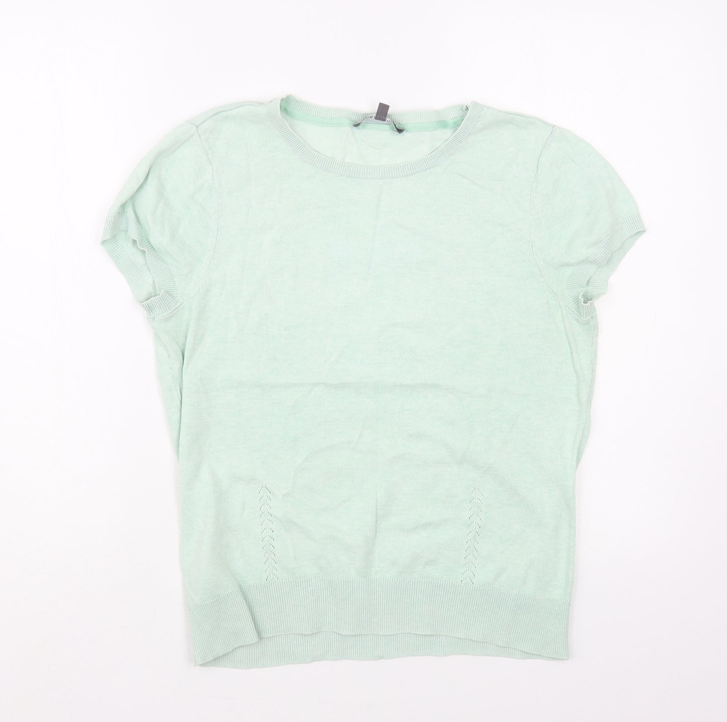 Laura Ashley Womens Green Crew Neck Cotton Pullover Jumper Size 10