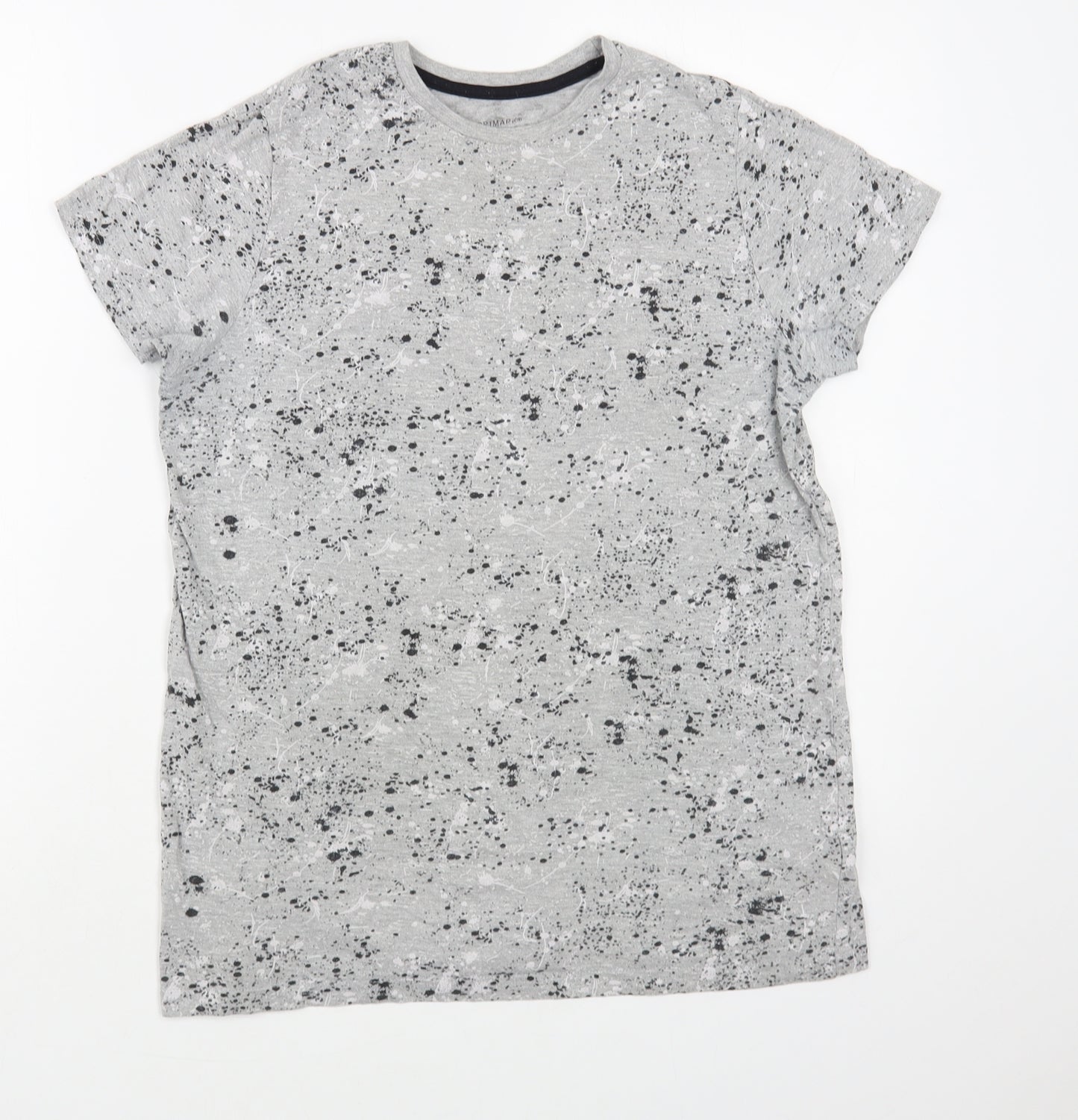 Primark Boys Grey Geometric Cotton Pullover T-Shirt Size 13-14 Years Crew Neck Pullover