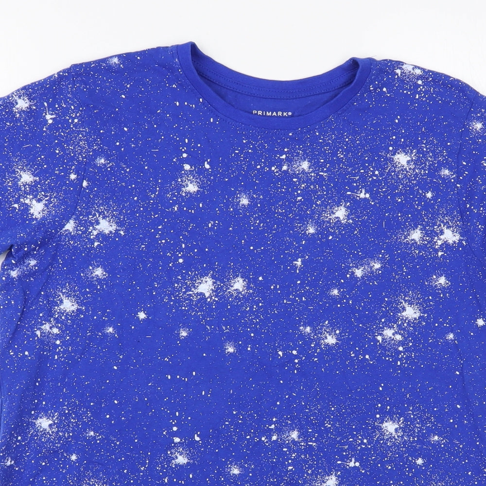 Primark Boys Blue Geometric Cotton Pullover T-Shirt Size 12-13 Years Crew Neck Pullover