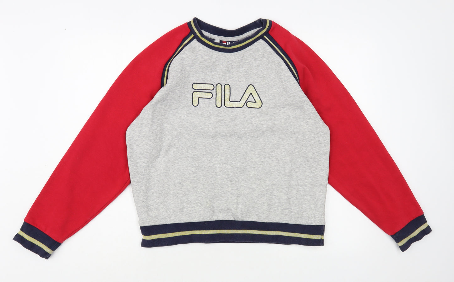 FILA Womens Grey Colourblock Cotton Pullover Sweatshirt Size M Pullover