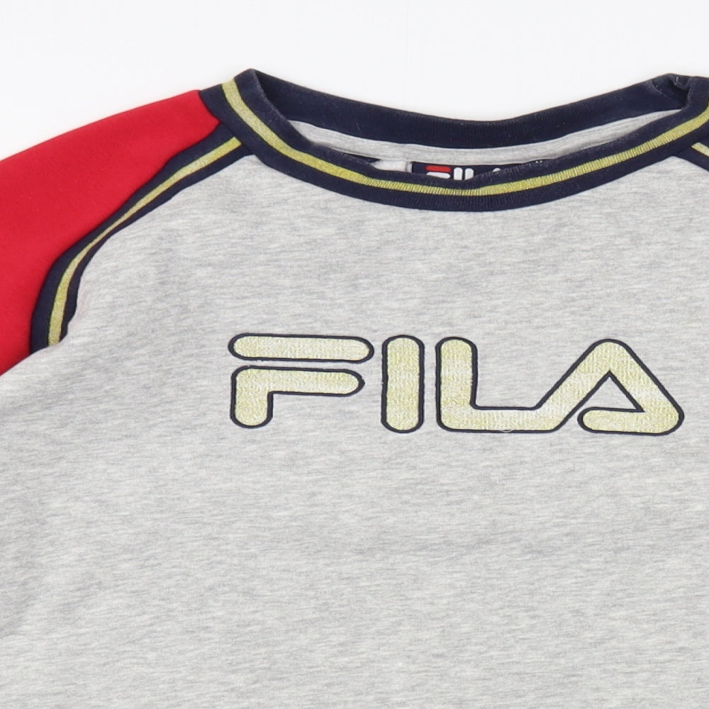 FILA Womens Grey Colourblock Cotton Pullover Sweatshirt Size M Pullover