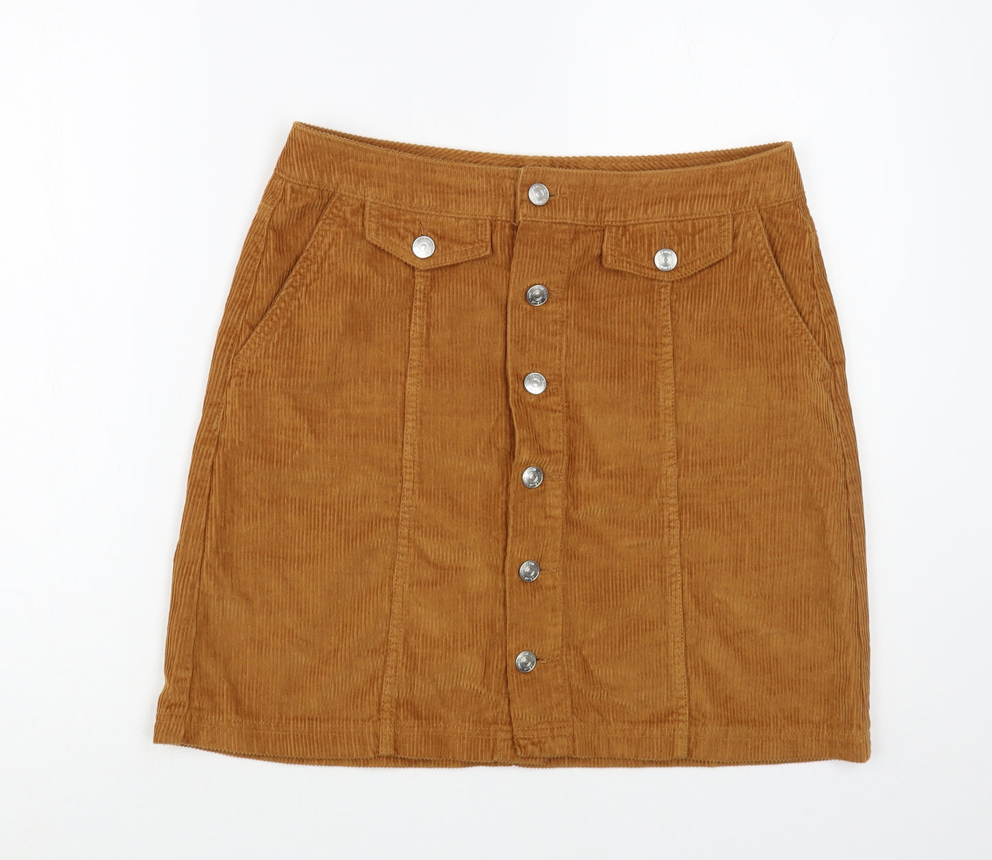 F&F Womens Brown Cotton A-Line Skirt Size 10 Button