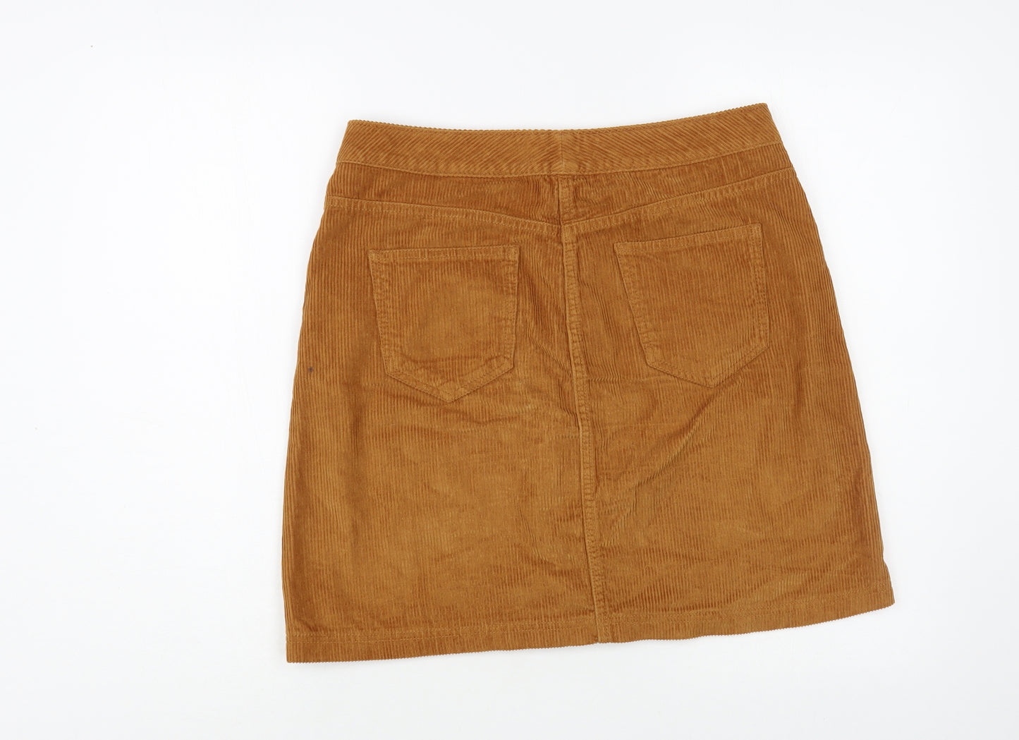 F&F Womens Brown Cotton A-Line Skirt Size 10 Button