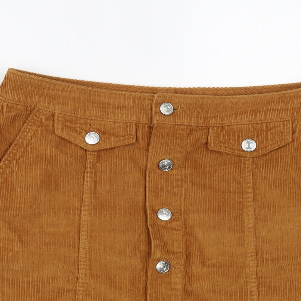 F&F Womens Brown Cotton A-Line Skirt Size 10 Button